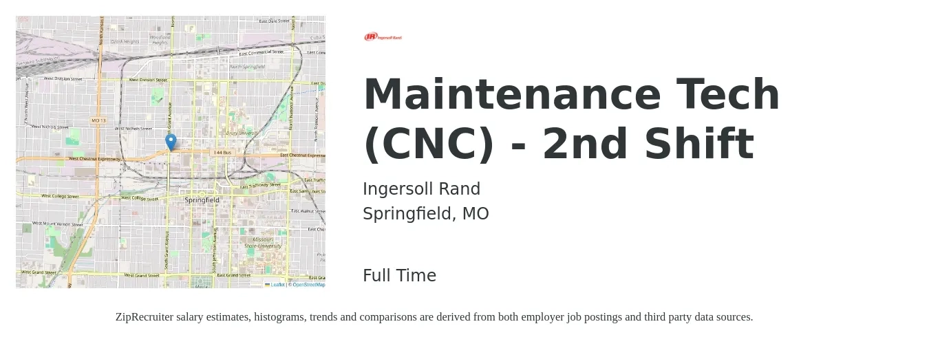 Ingersoll Rand job posting for a Maintenance Tech (CNC) - 2nd Shift in Springfield, MO with a salary of $34 Hourly with a map of Springfield location.