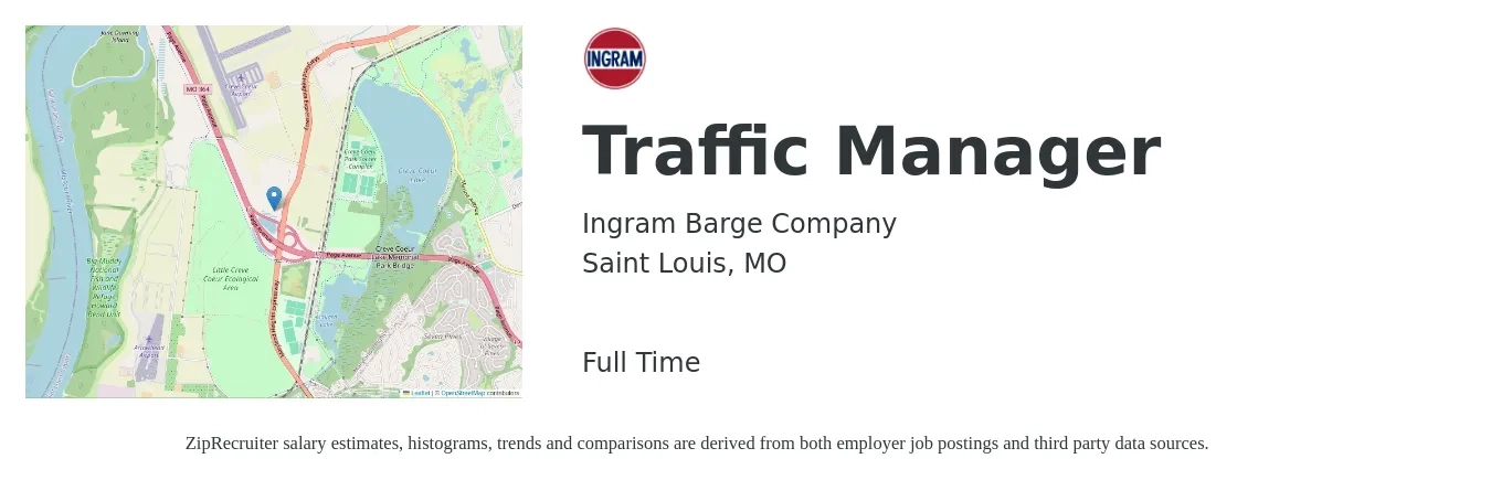 Ingram Barge Company job posting for a Traffic Manager in Saint Louis, MO with a salary of $50,600 to $93,300 Yearly with a map of Saint Louis location.