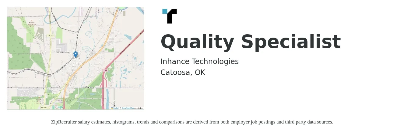 Inhance Technologies job posting for a Quality Specialist in Catoosa, OK with a salary of $68,000 to $72,000 Yearly and benefits including retirement, vision, dental, life_insurance, and medical with a map of Catoosa location.