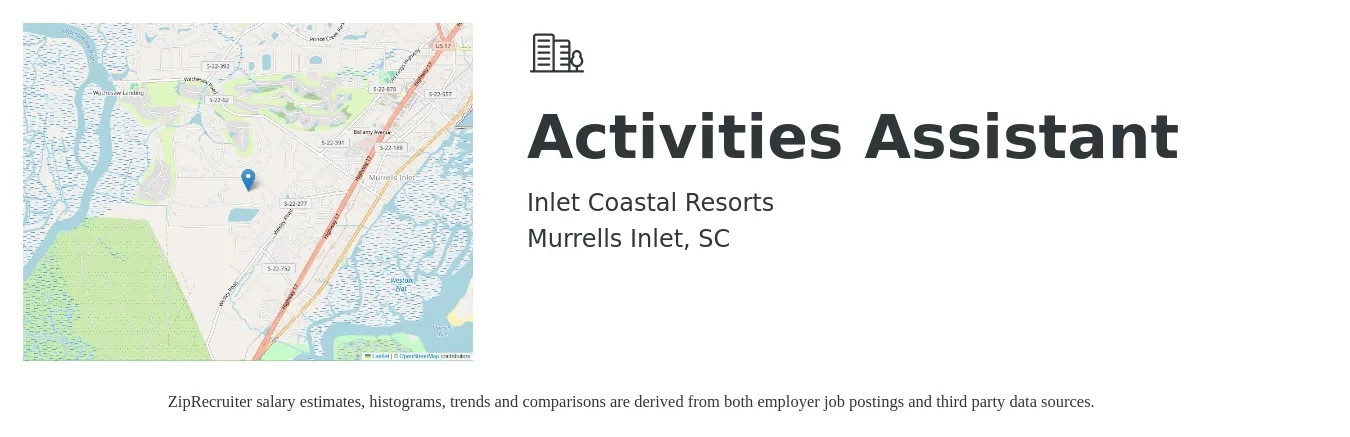 Inlet Coastal Resorts job posting for a Activities Assistant in Murrells Inlet, SC with a salary of $13 to $16 Hourly with a map of Murrells Inlet location.
