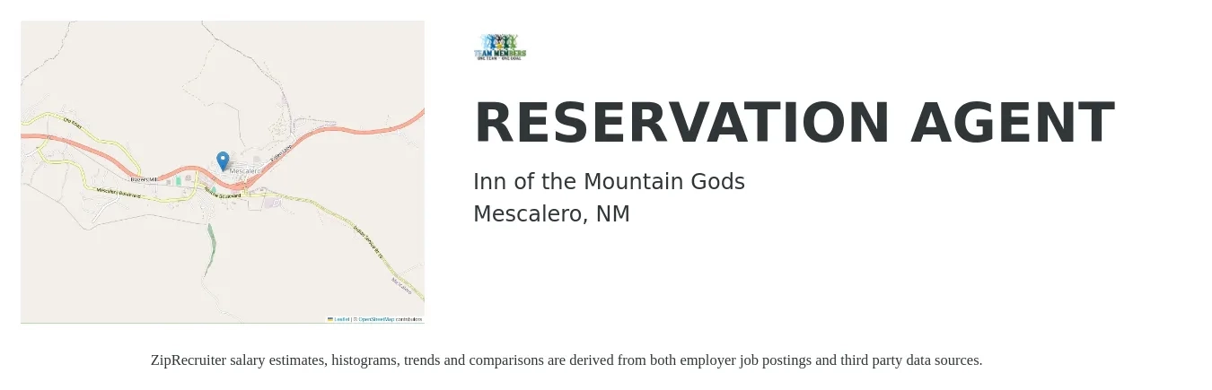 Inn of the Mountain Gods job posting for a RESERVATION AGENT in Mescalero, NM with a salary of $15 to $19 Hourly with a map of Mescalero location.