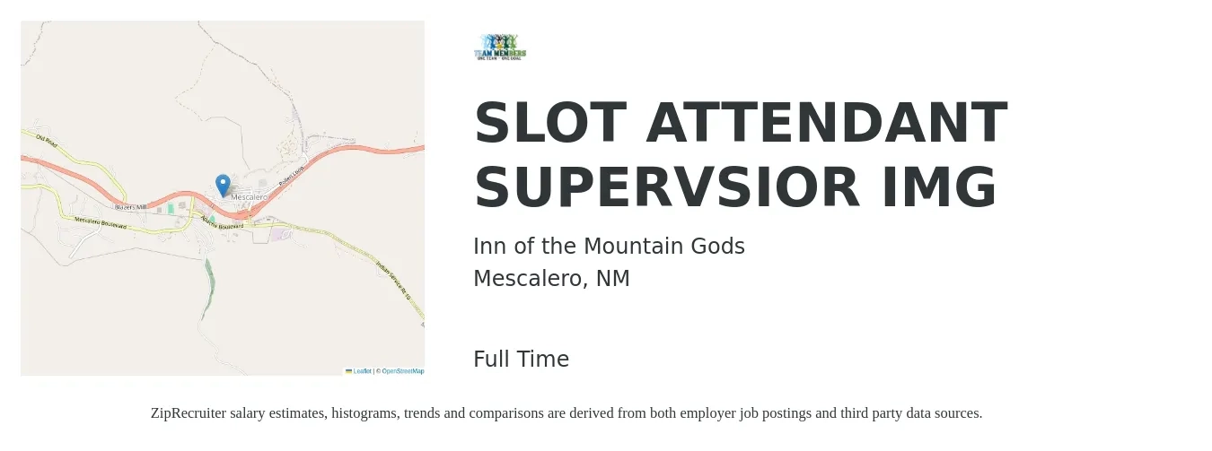 Inn of the Mountain Gods job posting for a SLOT ATTENDANT SUPERVSIOR IMG in Mescalero, NM with a salary of $12 to $16 Hourly with a map of Mescalero location.