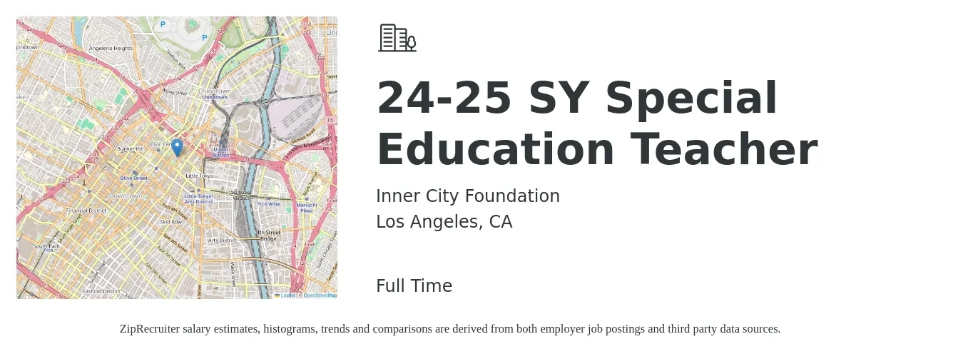 Inner City Foundation job posting for a 24-25 SY Special Education Teacher in Los Angeles, CA with a salary of $53,900 to $71,100 Yearly with a map of Los Angeles location.