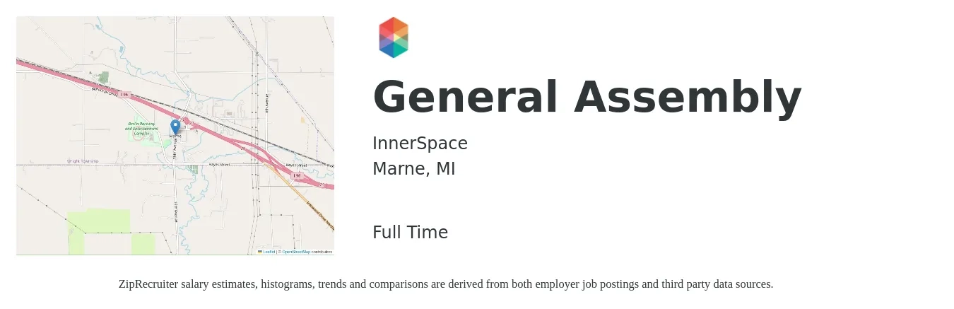InnerSpace job posting for a General Assembly in Marne, MI with a salary of $15 to $17 Hourly with a map of Marne location.