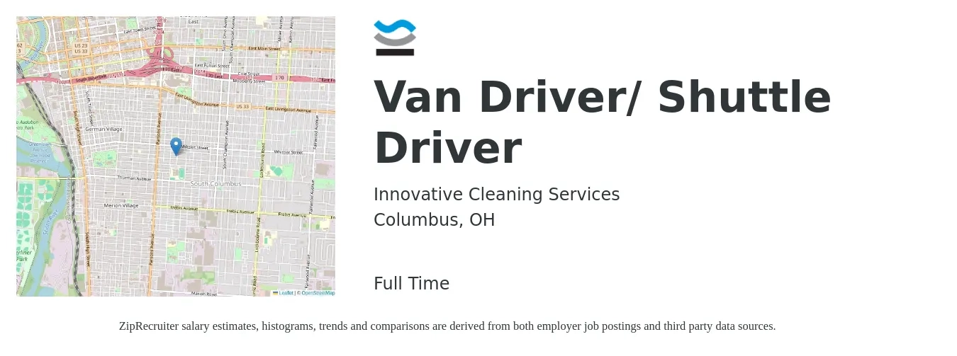 Innovative Cleaning Services job posting for a Van Driver/ Shuttle Driver in Columbus, OH with a salary of $14 to $18 Hourly with a map of Columbus location.