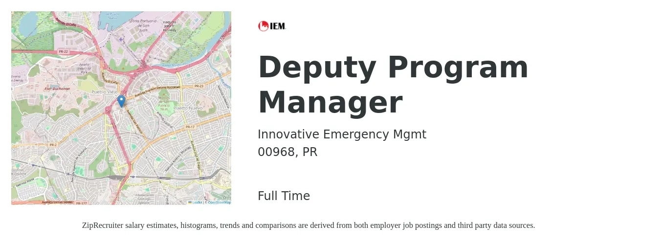Innovative Emergency Mgmt job posting for a Deputy Program Manager in 00968, PR with a salary of $95,500 Yearly with a map of 00968 location.
