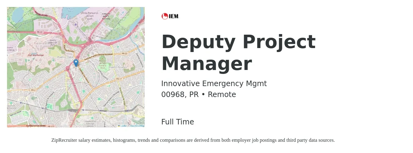 Innovative Emergency Mgmt job posting for a Deputy Project Manager in 00968, PR with a salary of $95,500 Yearly with a map of 00968 location.