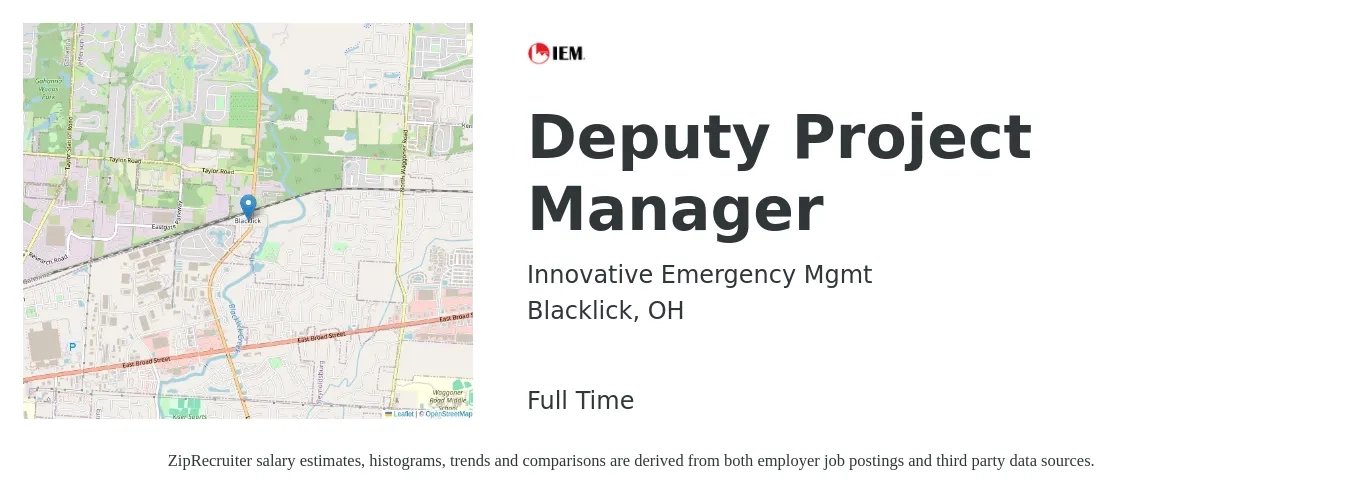 Innovative Emergency Mgmt job posting for a Deputy Project Manager in Blacklick, OH with a salary of $112,600 Yearly with a map of Blacklick location.