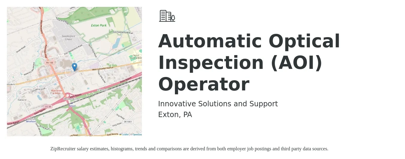 Innovative Solutions and Support job posting for a Automatic Optical Inspection (AOI) Operator in Exton, PA with a salary of $17 to $20 Hourly with a map of Exton location.