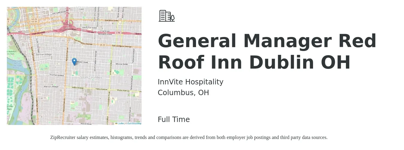 InnVite Hospitality job posting for a General Manager Red Roof Inn Dublin OH in Columbus, OH with a salary of $50,000 to $75,000 Yearly with a map of Columbus location.