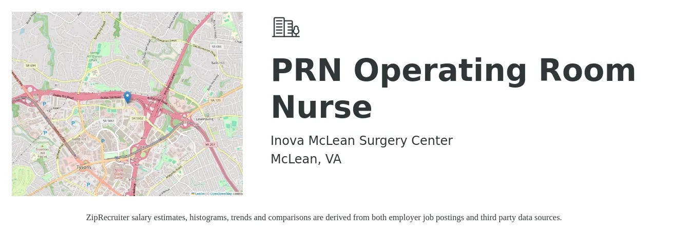 Inova McLean Surgery Center job posting for a PRN Operating Room Nurse in McLean, VA with a salary of $2,040 to $3,170 Weekly with a map of McLean location.