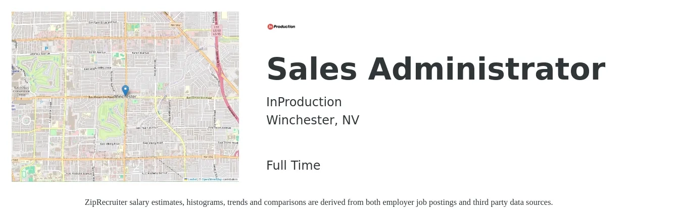 InProduction job posting for a Sales Administrator in Winchester, NV with a salary of $18 to $25 Hourly with a map of Winchester location.