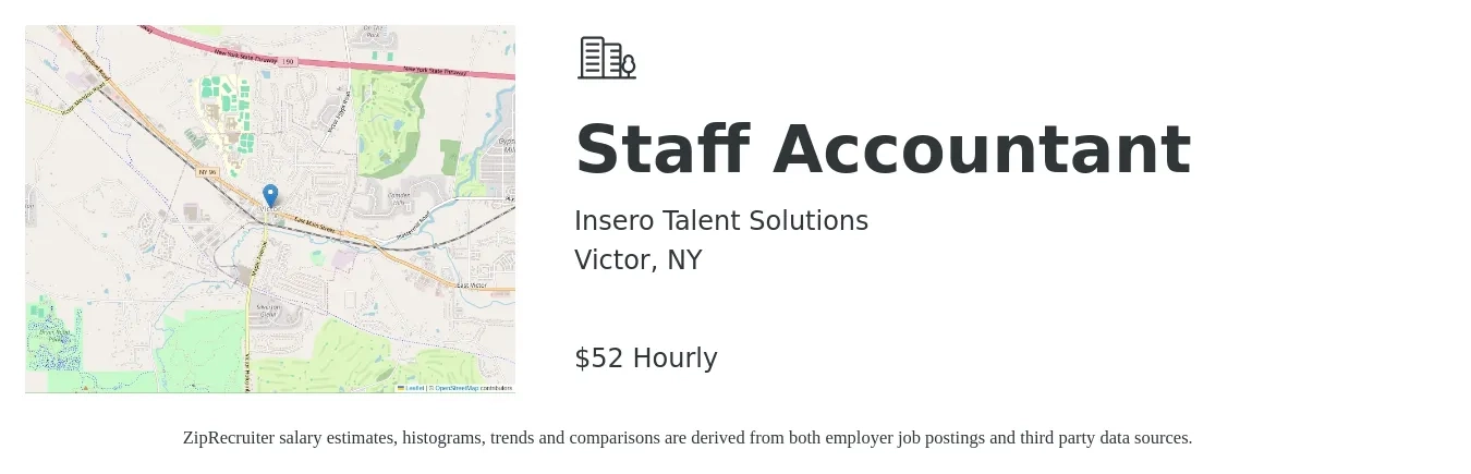 Insero Talent Solutions job posting for a Staff Accountant in Victor, NY with a salary of $55 Hourly with a map of Victor location.