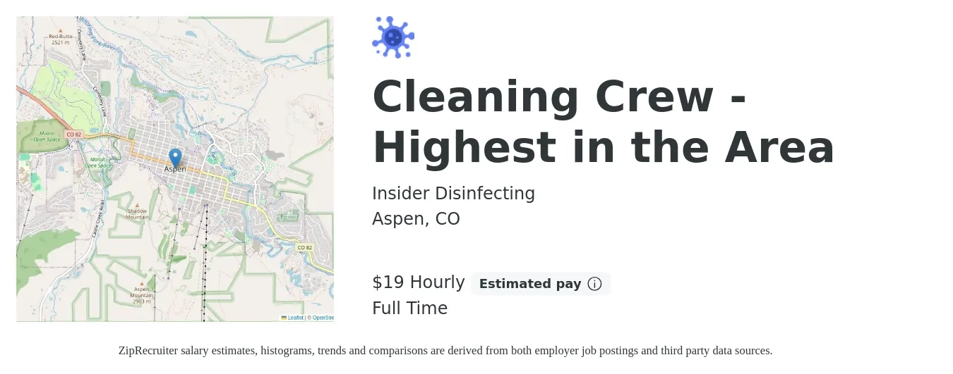 Insider Disinfecting job posting for a Cleaning Crew - Highest in the Area in Aspen, CO with a salary of $20 Hourly with a map of Aspen location.