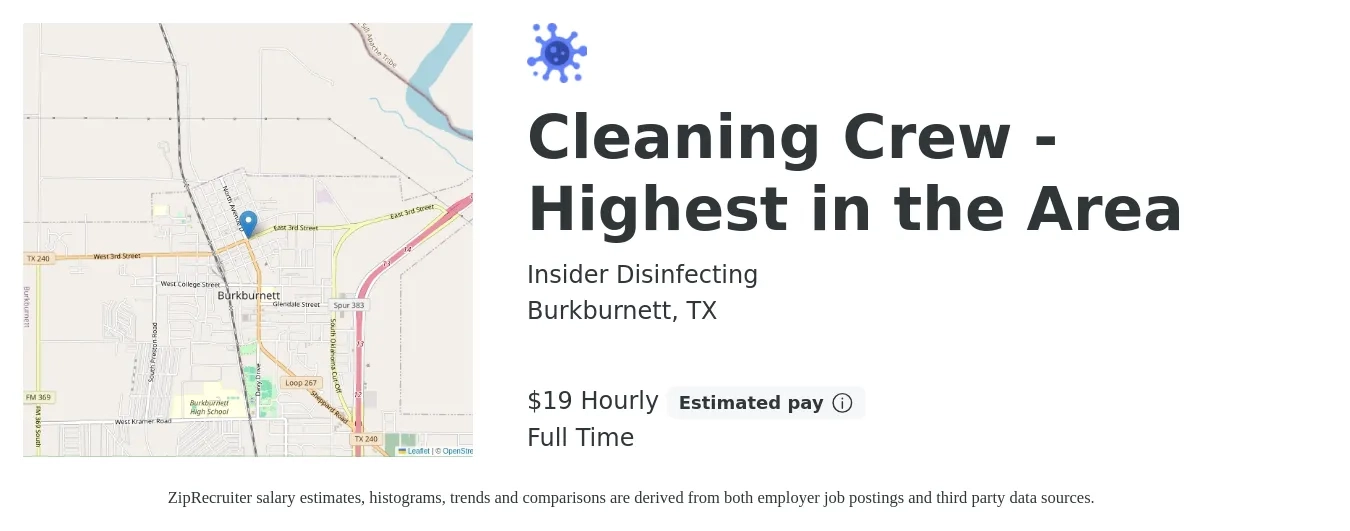 Insider Disinfecting job posting for a Cleaning Crew - Highest in the Area in Burkburnett, TX with a salary of $20 Hourly with a map of Burkburnett location.