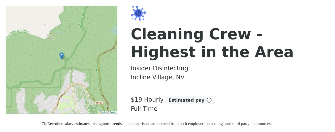 Insider Disinfecting job posting for a Cleaning Crew - Highest in the Area in Incline Village, NV with a salary of $20 Hourly with a map of Incline Village location.