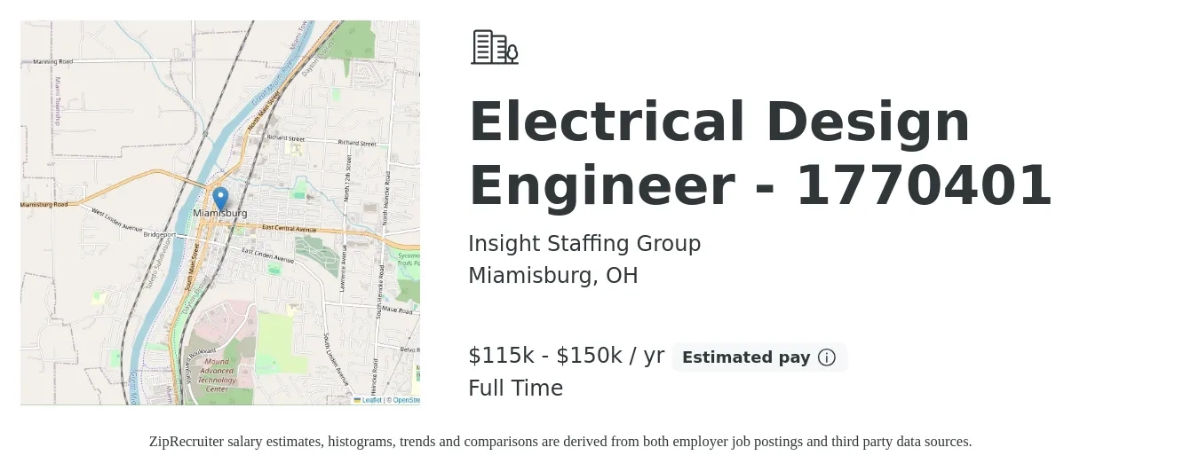 Insight Staffing Group job posting for a Electrical Design Engineer - 1770401 in Miamisburg, OH with a salary of $115,000 to $150,000 Yearly with a map of Miamisburg location.