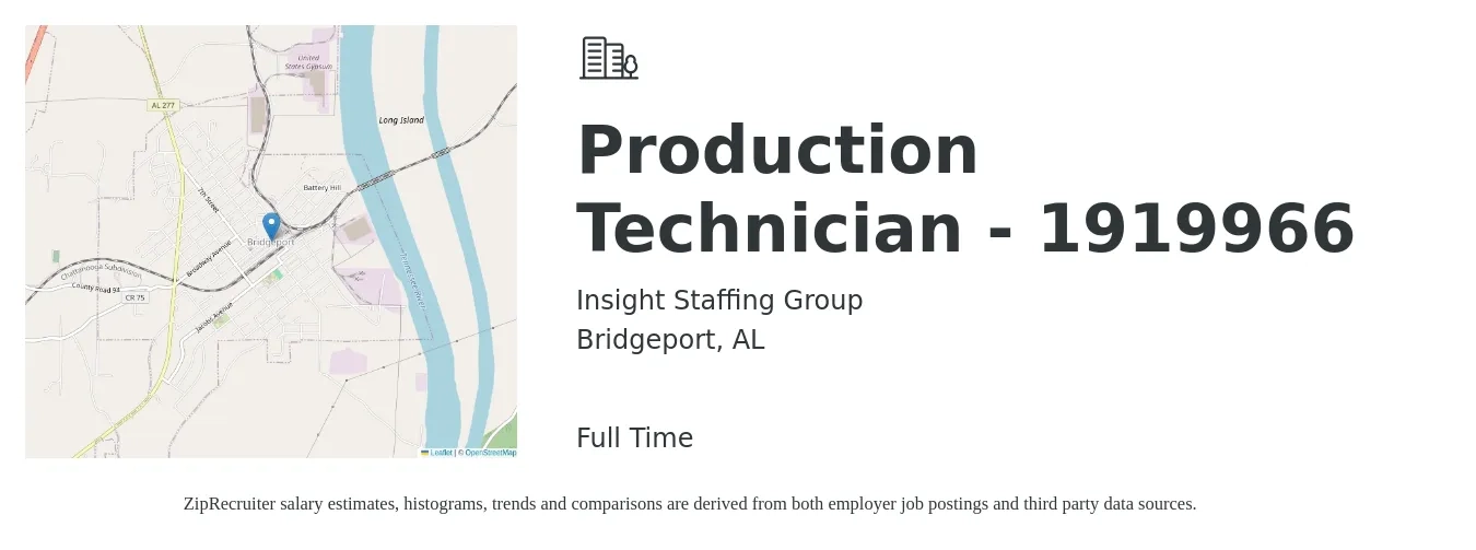 Insight Staffing Group job posting for a Production Technician - 1919966 in Bridgeport, AL with a salary of $26 Hourly with a map of Bridgeport location.