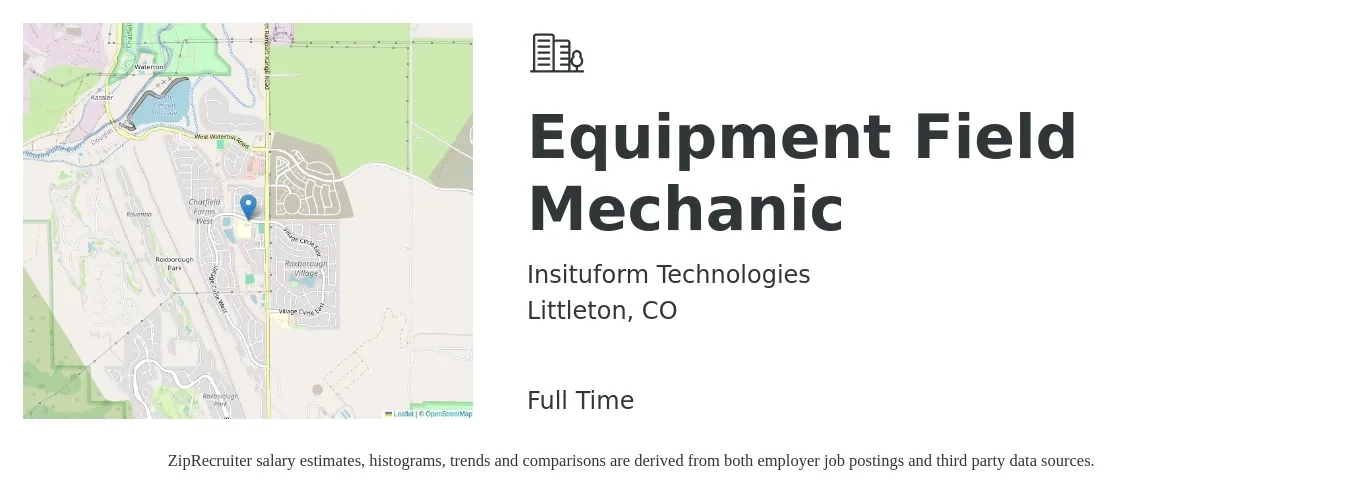 Insituform Technologies job posting for a Equipment Field Mechanic in Littleton, CO with a salary of $27 to $29 Hourly with a map of Littleton location.