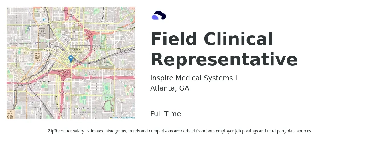 Inspire Medical Systems I job posting for a Field Clinical Representative in Atlanta, GA with a salary of $16 to $30 Hourly with a map of Atlanta location.