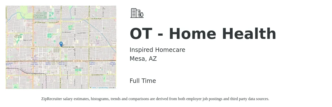 Inspired Homecare job posting for a OT - Home Health in Mesa, AZ with a salary of $41 to $52 Hourly with a map of Mesa location.