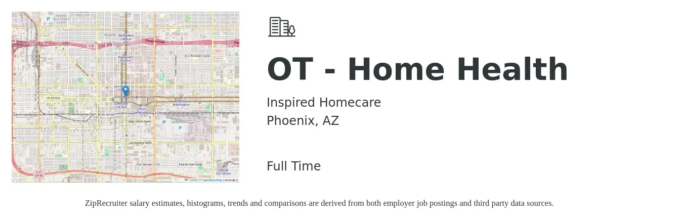 Inspired Homecare job posting for a OT - Home Health in Phoenix, AZ with a salary of $40 to $51 Hourly with a map of Phoenix location.