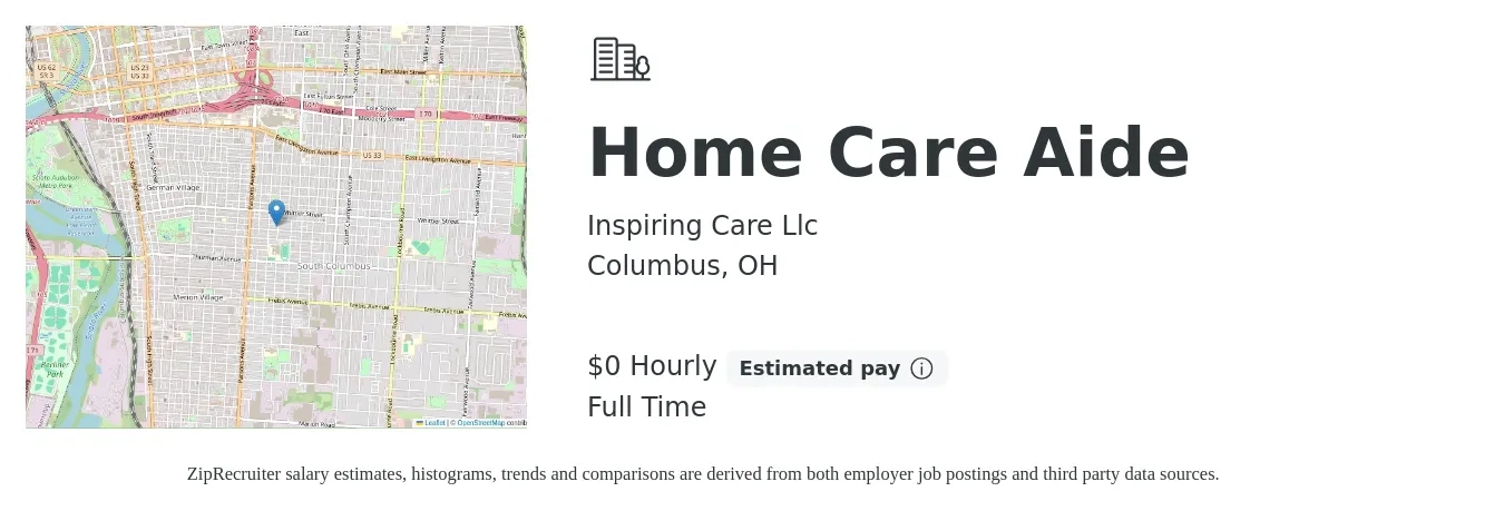 Inspiring Care Llc job posting for a Home Care Aide in Columbus, OH with a salary of $0 to $0 Hourly with a map of Columbus location.