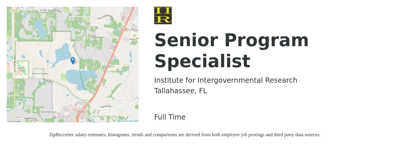 Institute for Intergovernmental Research job posting for a Senior Program Specialist in Tallahassee, FL with a map of Tallahassee location.