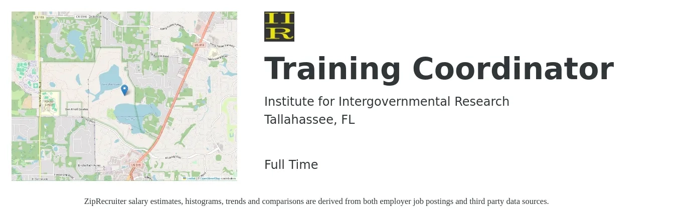 Institute for Intergovernmental Research job posting for a Training Coordinator in Tallahassee, FL with a salary of $22 to $32 Hourly with a map of Tallahassee location.