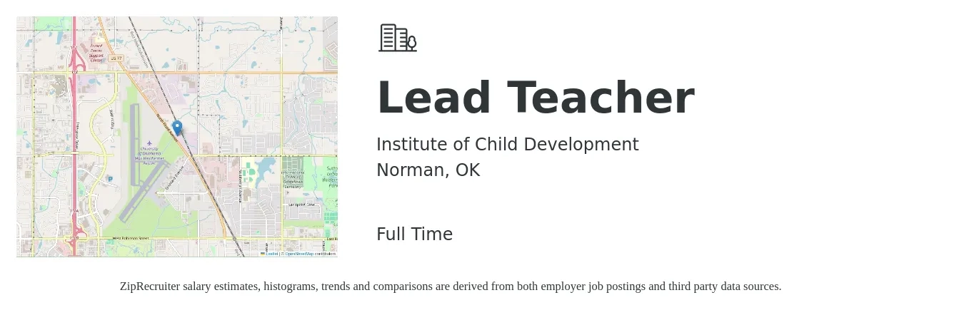 Institute of Child Development job posting for a Lead Teacher in Norman, OK with a salary of $12 to $16 Hourly with a map of Norman location.