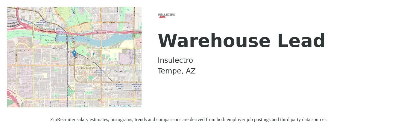 Insulectro job posting for a Warehouse Lead in Tempe, AZ with a salary of $18 to $22 Hourly with a map of Tempe location.