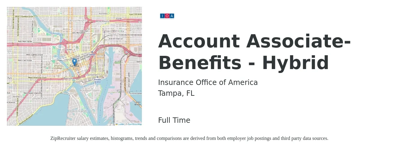 Insurance Office of America job posting for a Account Associate-Benefits - Hybrid in Tampa, FL with a salary of $44,900 to $61,000 Yearly with a map of Tampa location.