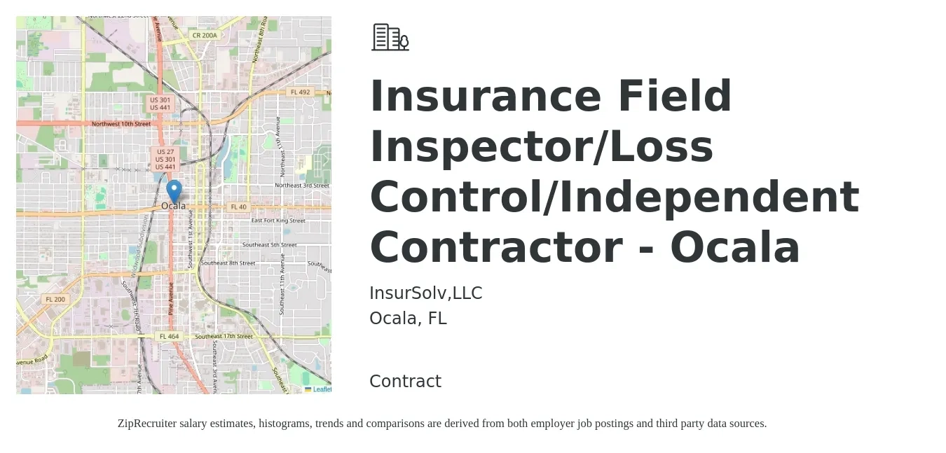 InsurSolv,LLC job posting for a Insurance Field Inspector/Loss Control/Independent Contractor - Ocala in Ocala, FL with a salary of $18 to $28 Hourly with a map of Ocala location.