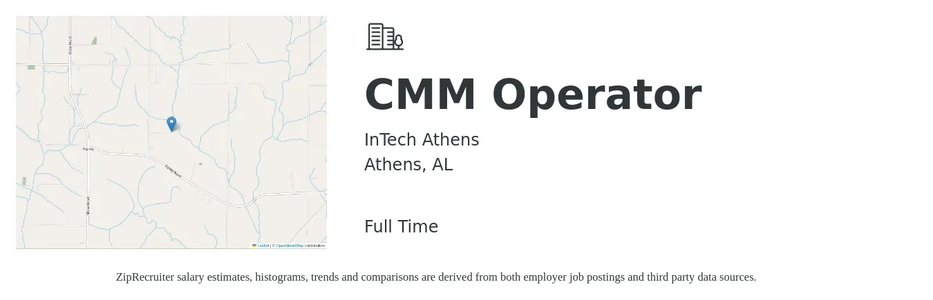 InTech Athens job posting for a CMM Operator in Athens, AL with a salary of $17 to $24 Hourly with a map of Athens location.