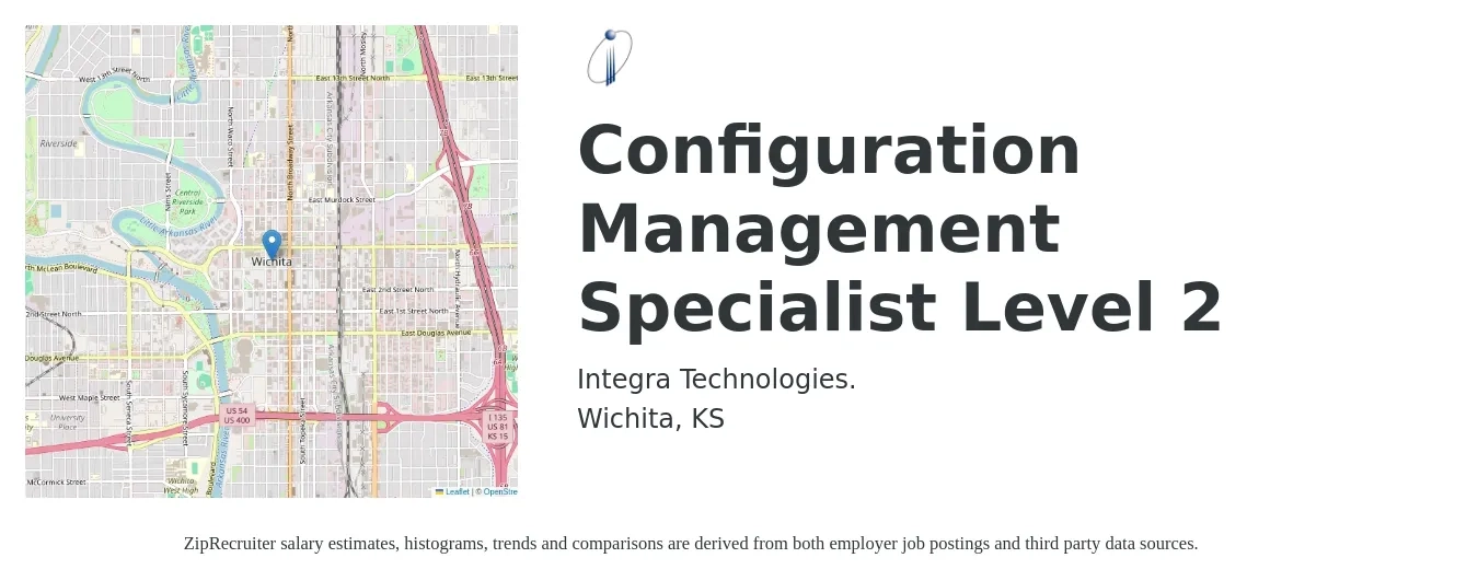 Integra Technologies, LLC job posting for a Configuration Management Specialist Level 2 in Wichita, KS with a salary of $59,200 to $95,300 Yearly with a map of Wichita location.