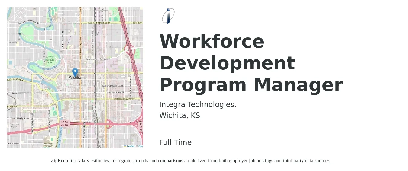 Integra Technologies. job posting for a Workforce Development Program Manager in Wichita, KS with a salary of $72,500 to $127,900 Yearly with a map of Wichita location.