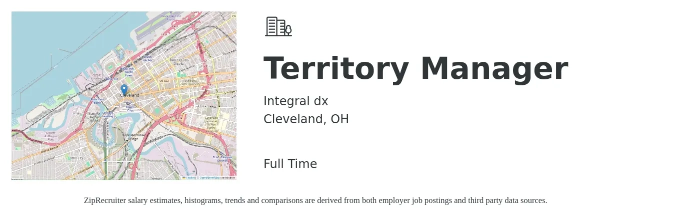 Integral dx job posting for a Territory Manager in Cleveland, OH with a salary of $72,800 to $108,200 Yearly with a map of Cleveland location.