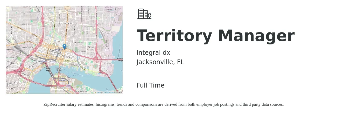 Integral dx job posting for a Territory Manager in Jacksonville, FL with a salary of $68,100 to $101,200 Yearly with a map of Jacksonville location.