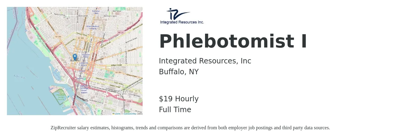Integrated Resources, Inc job posting for a Phlebotomist I in Buffalo, NY with a salary of $20 to $20 Hourly with a map of Buffalo location.