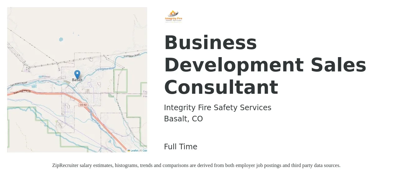 Integrity Fire Safety Services job posting for a Business Development Sales Consultant in Basalt, CO with a salary of $52,000 to $100,000 Yearly with a map of Basalt location.