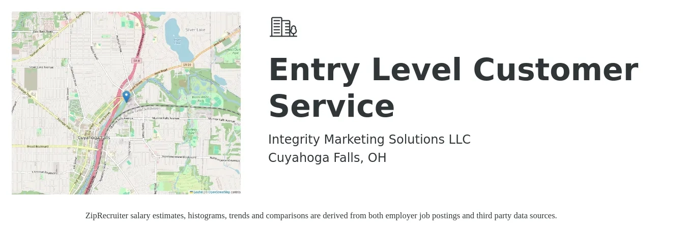 Integrity Marketing Solutions LLC job posting for a Entry Level Customer Service in Cuyahoga Falls, OH with a salary of $700 to $1,200 Weekly with a map of Cuyahoga Falls location.