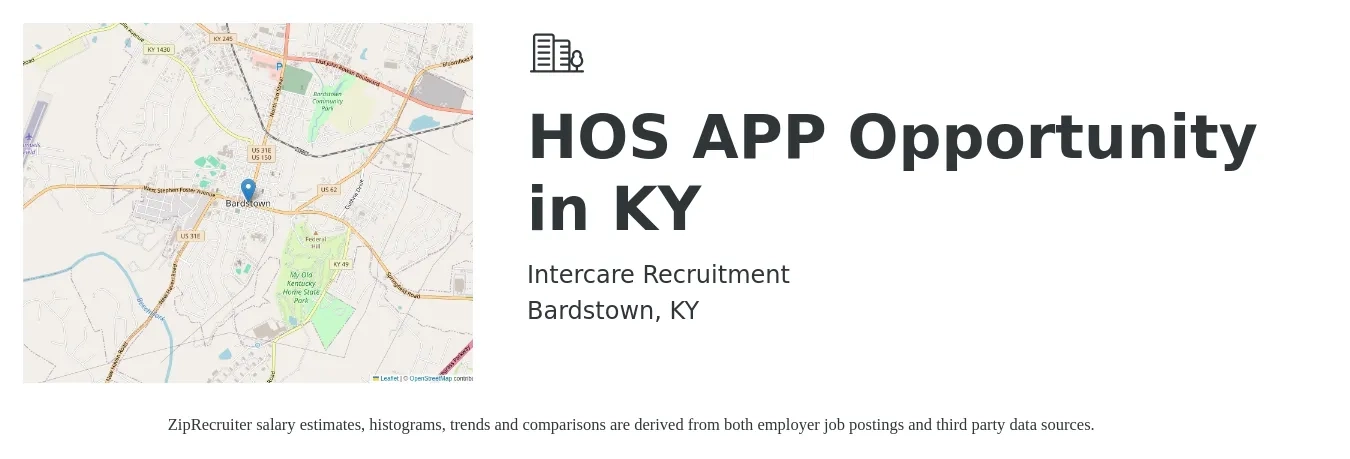 Intercare Recruitment job posting for a HOS APP Opportunity in KY in Bardstown, KY with a map of Bardstown location.