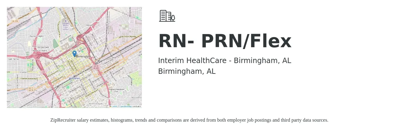 Interim HealthCare - Birmingham, AL job posting for a RN- PRN/Flex in Birmingham, AL with a salary of $31 to $49 Hourly with a map of Birmingham location.