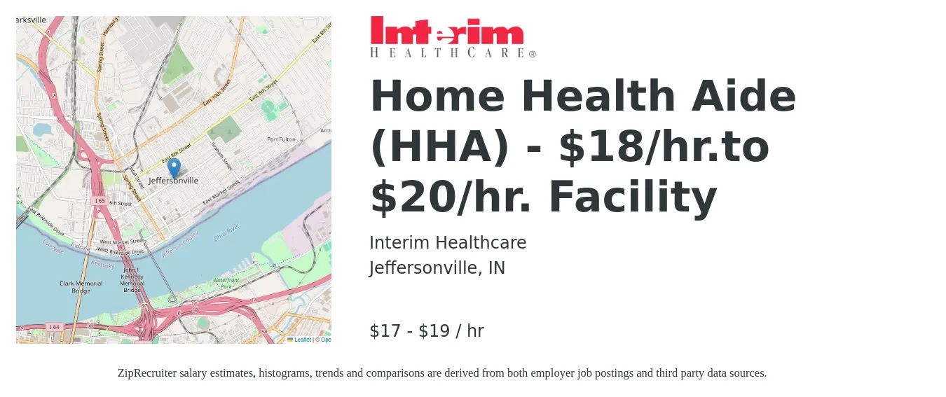 Interim HealthCare job posting for a Home Health Aide (HHA) - $18/hr.to $20/hr. Facility in Jeffersonville, IN with a salary of $18 to $20 Hourly with a map of Jeffersonville location.