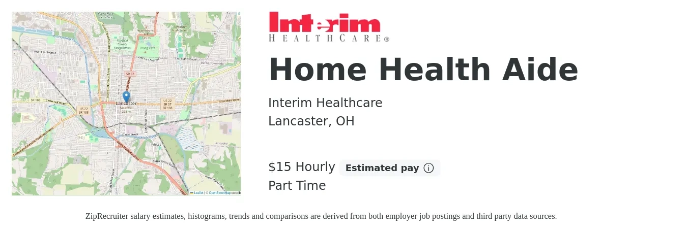 Interim Healthcare job posting for a Home Health Aide in Lancaster, OH with a salary of $16 Hourly with a map of Lancaster location.