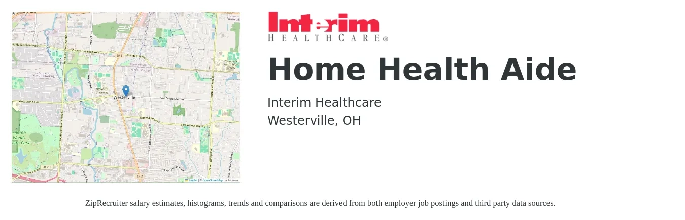 Interim Healthcare job posting for a Home Health Aide in Westerville, OH with a salary of $17 Hourly with a map of Westerville location.