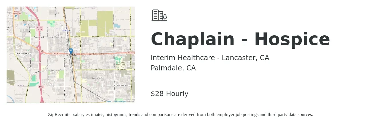 Interim Healthcare - Lancaster, CA job posting for a Chaplain - Hospice in Palmdale, CA with a salary of $30 Hourly with a map of Palmdale location.