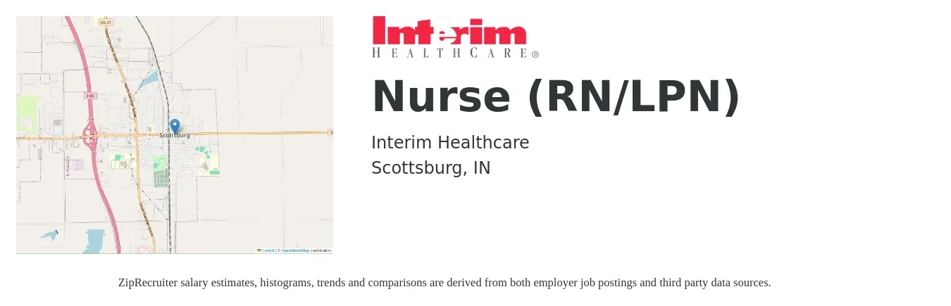 Interim Healthcare job posting for a Nurse (RN/LPN) in Scottsburg, IN with a salary of $25 to $34 Hourly with a map of Scottsburg location.