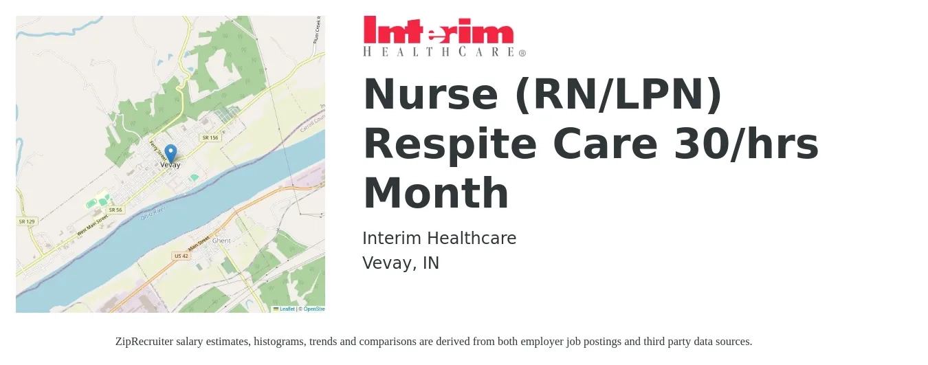 Interim Healthcare job posting for a Nurse (RN/LPN) Respite Care 30/hrs Month in Vevay, IN with a salary of $24 to $31 Hourly with a map of Vevay location.