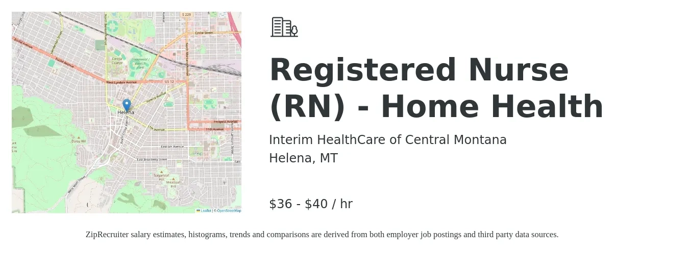 Interim HealthCare of Central Montana job posting for a Registered Nurse (RN) - Home Health in Helena, MT with a salary of $38 to $42 Hourly with a map of Helena location.